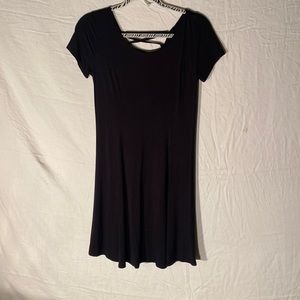 Hollister short sleeve black A-line dress with scoop neckline & crisscross back.